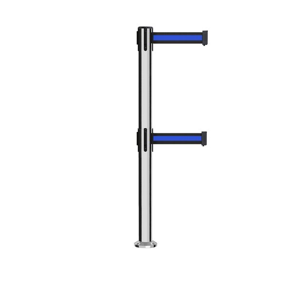 Montour Line Stanchion Dual Belt Barrier Fixed Base Pol.Steel Post 11ft.Bk/Bl Belt MX630DF-PS-BBH-110